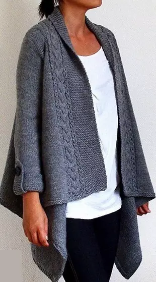 Cardigan asimétrica Knitting: clase mestra paso a paso con patróns