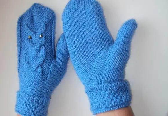 Cara ngutus mittens knitting kanthi pola owl karo foto lan video