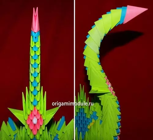 Origami గుణకాలు నుండి పీకాక్: MK మరియు వీడియోతో అసెంబ్లీ పథకం
