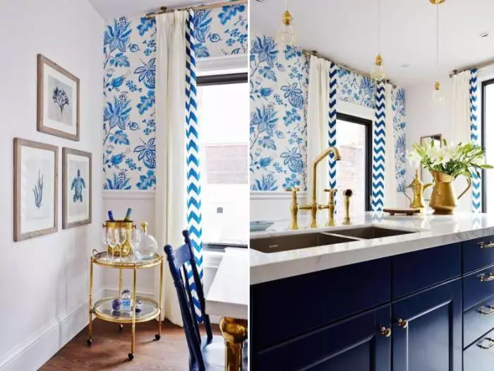 Menggunakan wallpaper biru di dapur