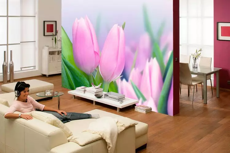 Fotomural Flores no interior: 100 fotos de estampas florales na parede