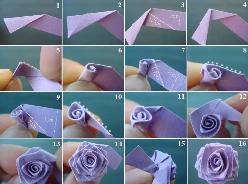 Como facer unha rosa de papel coas súas propias mans facilmente e etapas: esquema con vídeo