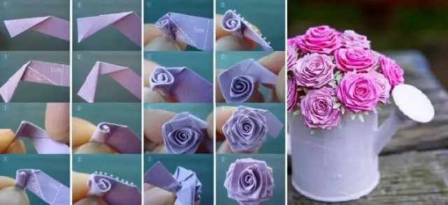 자신의 손으로 종이에서 장미를 쉽게 만드는 방법 : 비디오가있는 체계