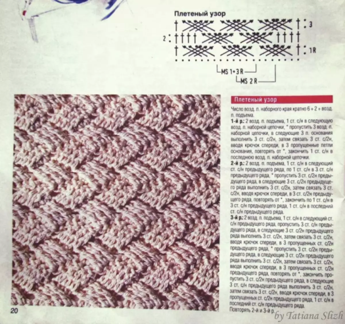 Рельефный объемный узор спицами плетенка