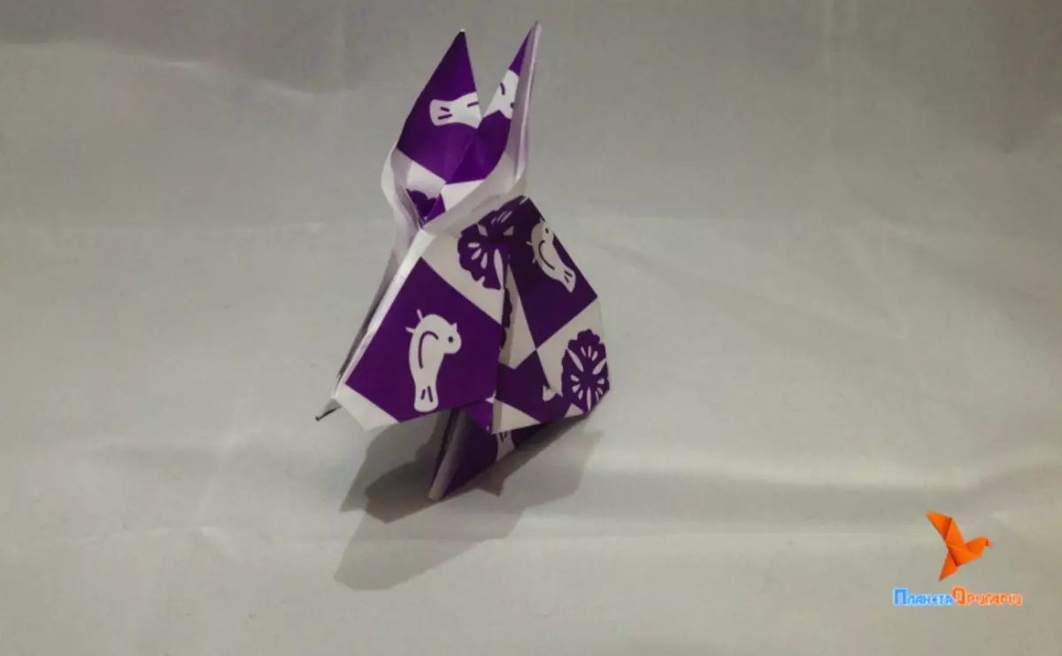 Hare origami from paper: assembly scheme from modules with video and photo