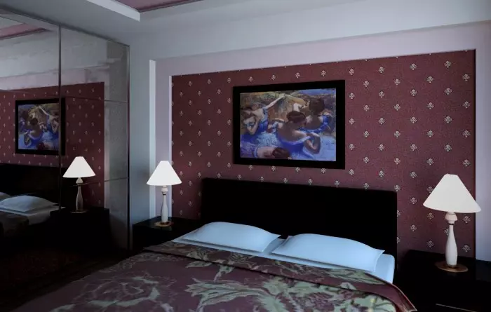 Yatak odası iç bordo duvar kağıdı kullanarak