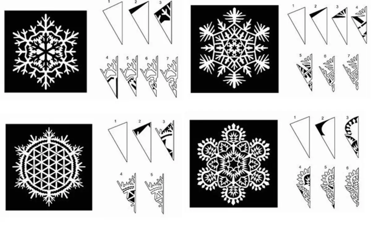 Том цаасан цасан ширхгүүд: Тасархай схем ба загварууд