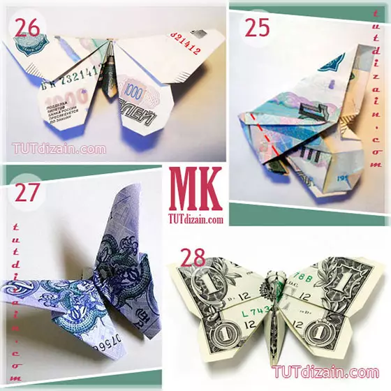 Kupu-kupu Origami: Skema sederhana dari tagihan dan modul dengan foto dan video