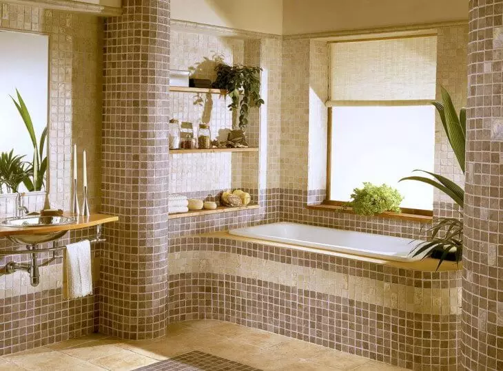 Banyo için fayans mozaiği: mozaik tipleri ve montaj teknolojisi