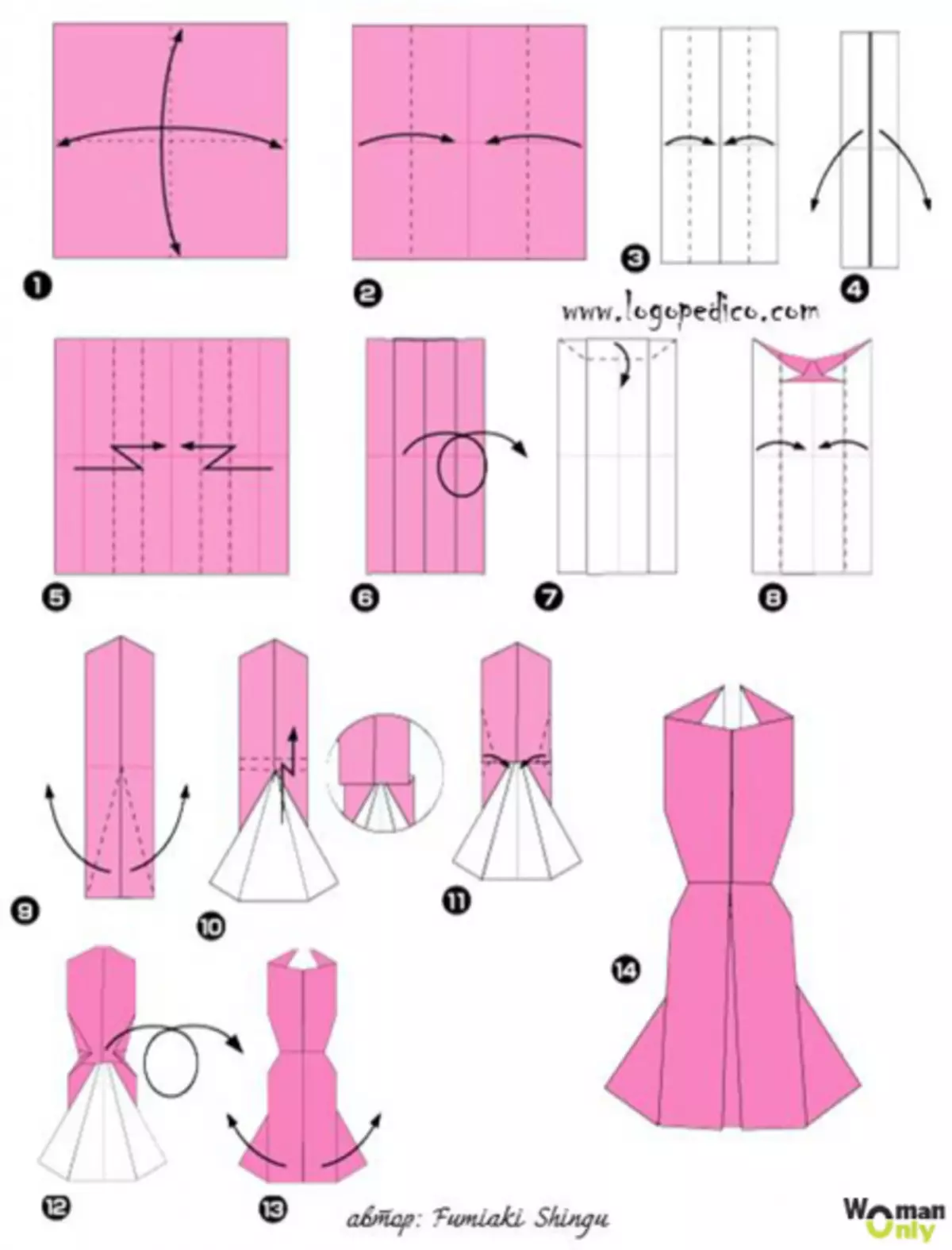 Origami-Vestidos de papel con esquemas el 8 de marzo con video y fotos.