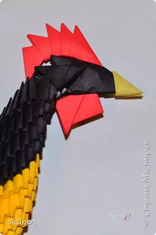 Rooster ຈາກ Origami Modules: ຫ້ອງຮຽນແມ່ບົດທີ່ມີຮູບແລະວີດີໂອ