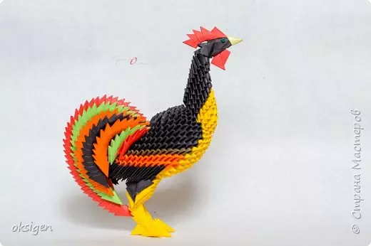 Rooster ti modul origami: kelas master sareng poto sareng pidéo