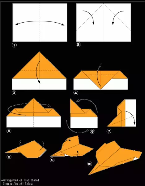 Daim Ntawv Dav Hlau: Origami nrog cov lus qhia thiab duab schemes