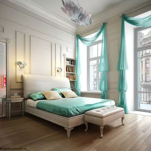 Turquoise gordyne in die slaapkamer of woonkamer