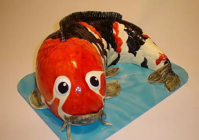 砂糖マスチカからの3Dケーキの魚。 50のアイデア