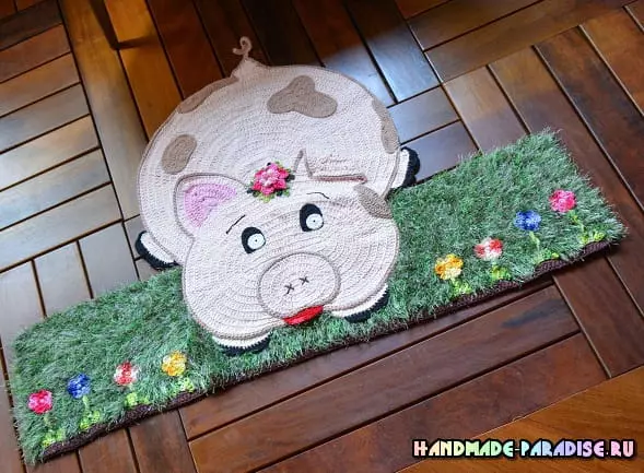Piglets on ბალახის - ბავშვთა Rug Crochet