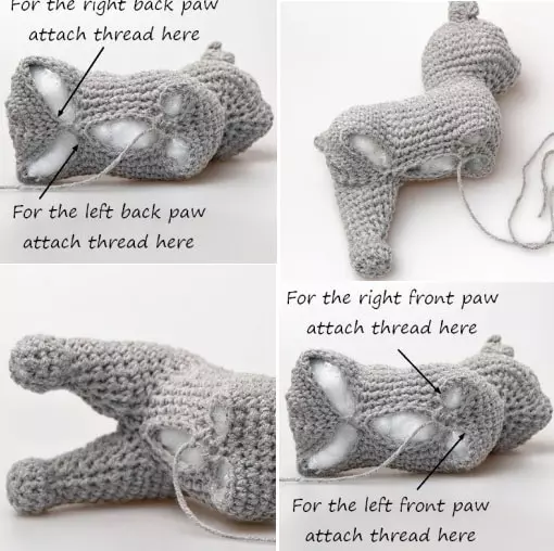 cat amigurumi. ລາຍລະອຽດ Knitting Crochet