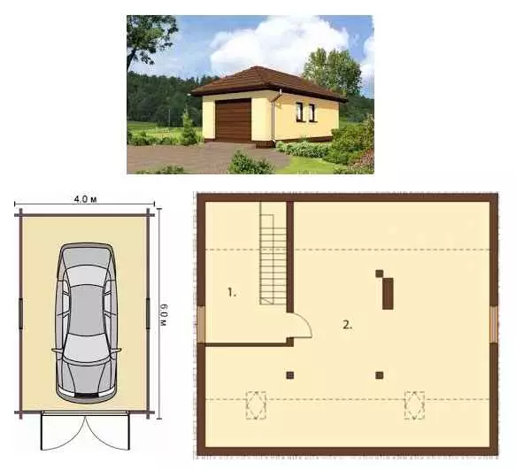Garageprojekt med källare och vind för den rationella användningen av platsen på platsen