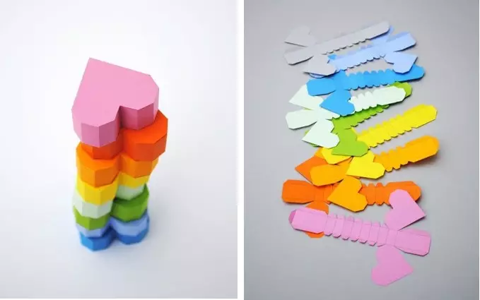 Papirna srca vlastitim rukama na zidu u origami tehnici