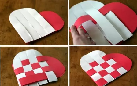 Paper hearts with their own hands on the wall in Origami technique