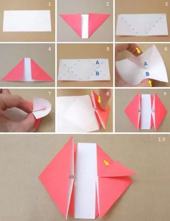 Corações de papel com suas próprias mãos na parede na técnica de origami