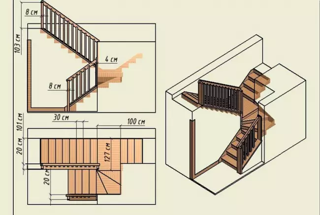 மூன்று பக்க staircase வரைதல்
