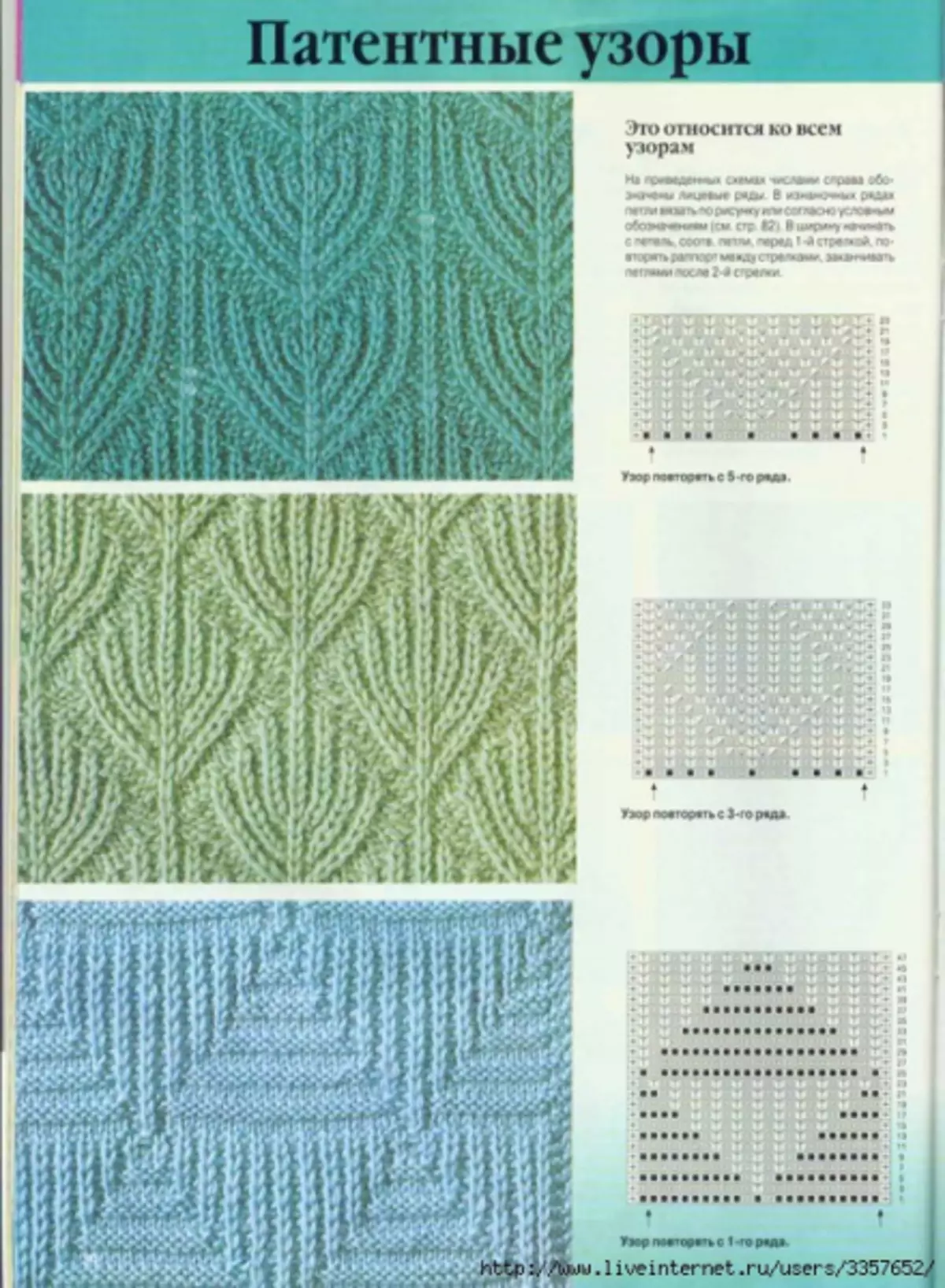 Goma de patente con tricô con diagramas e descricións nun círculo