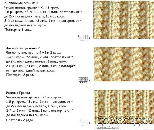 Сноу англиска еластична плетење игли со опис и шема