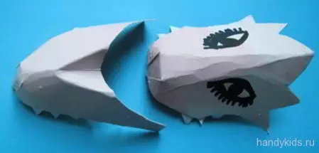 Dragon mask with her hands from paper and cardboard with photos and videos