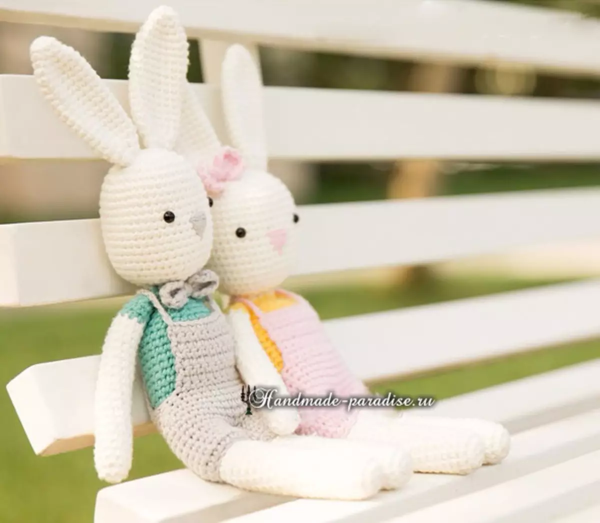 Knit crocheted eared hares and rabbits