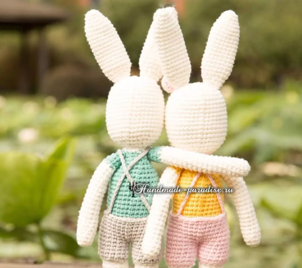 Knit crocheted eared hares and rabbits