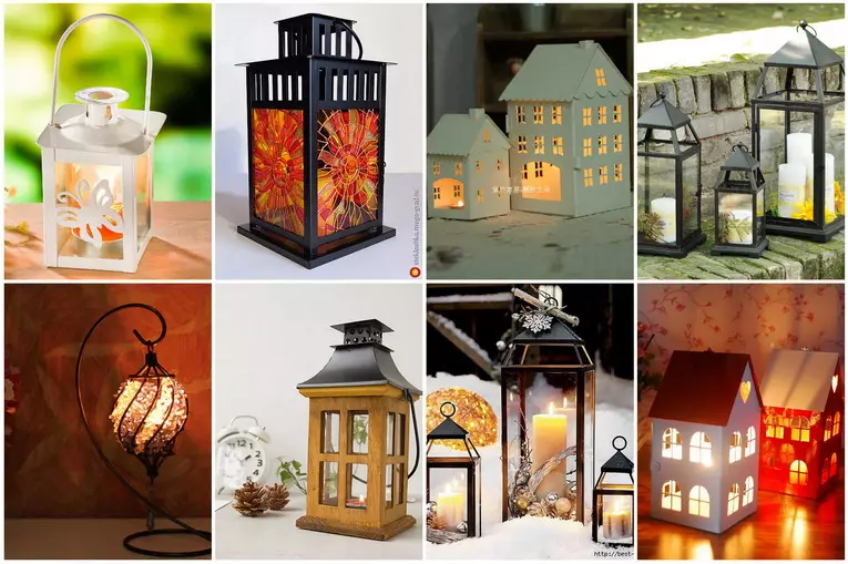Dagens inspirasjon: Stearinlys lanterner for dekorasjonen av huset og hyttene (27 bilder)