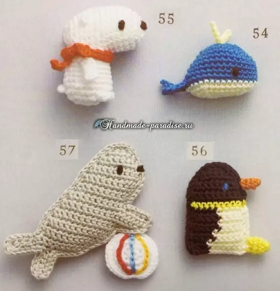 ვეშაპი, ბეჭედი, პოლარული დათვი და penguin crochet