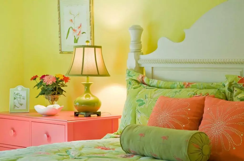 Green bedroom interior.