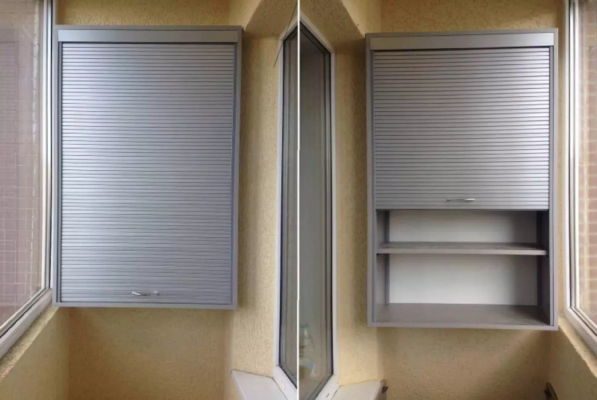 Ergonominen kaappi parvekkeelle, jossa on ikkunaluukut: mukavuus ja kompakti