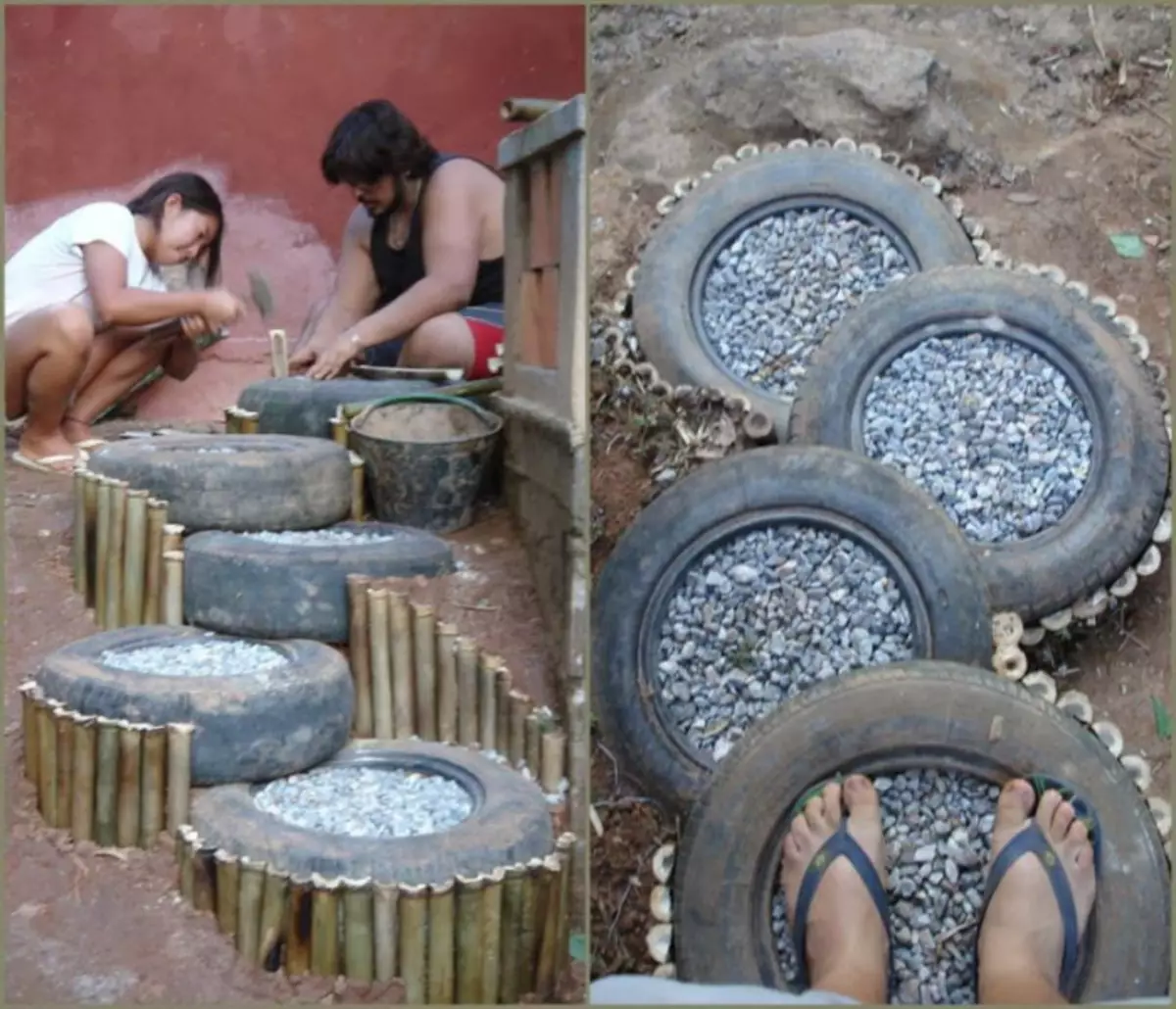 Вториот живот на старите гуми, декорација на колибата заговор