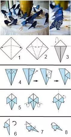 Paxaro de papel coas túas propias mans na técnica de origami para nenos