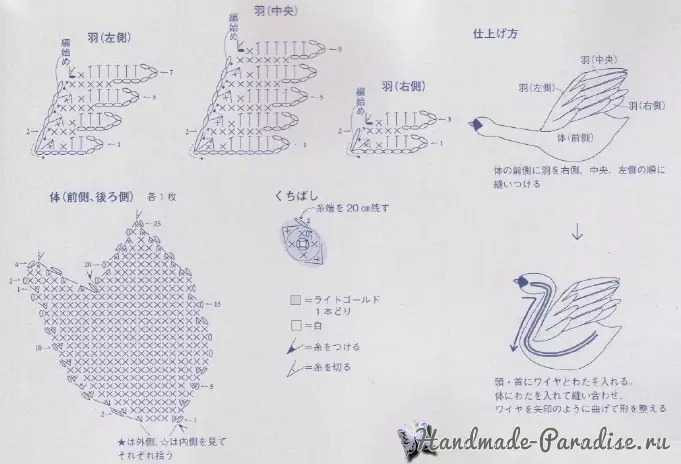 Swans Amigurumi ။ ဇာထိုးထိုးဆေးထိုးအစီအစဉ်များ