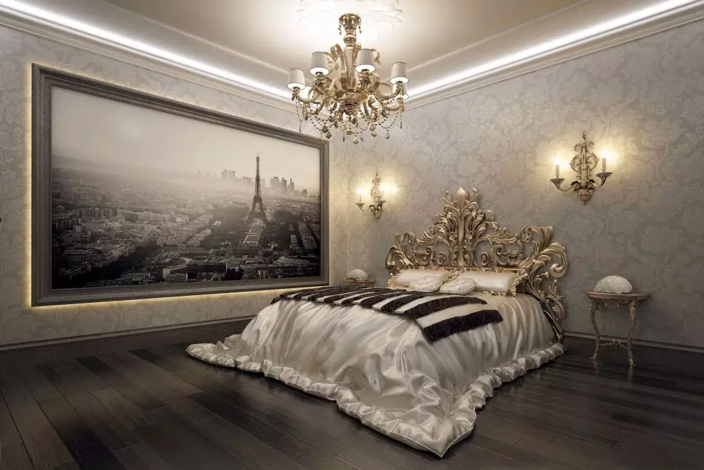 Black and white bedroom interior