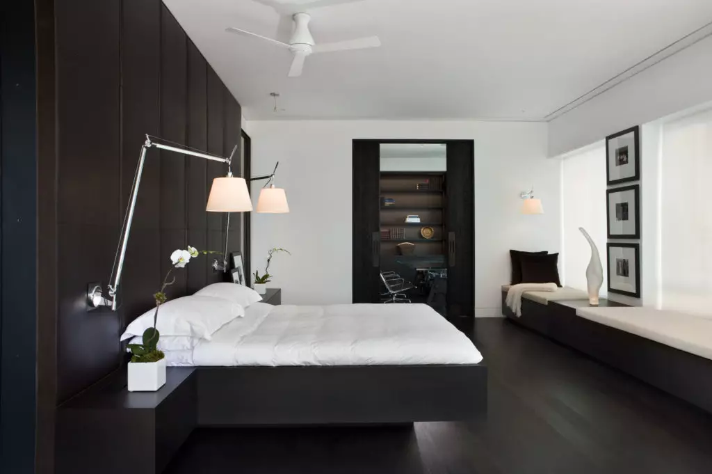 Black and white bedroom interior