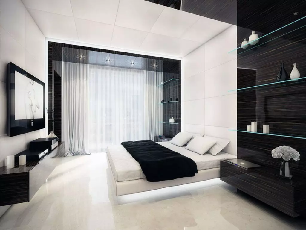 Black and white bedroom interior