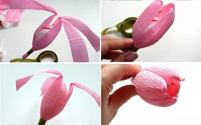 Hasiberrientzako paper korrugatuaren tulipa: urratsez urrats maisua