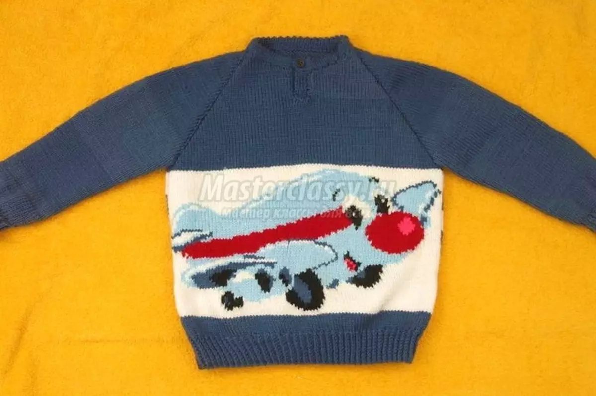 Sweater-Raglan innittjar labar għal tifel bi skemi u video