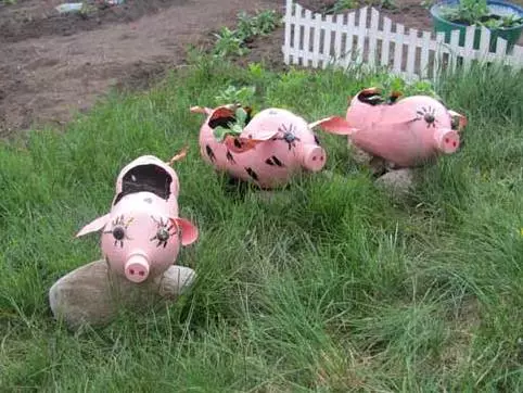Bahçe için plastik şişelerin domuz yavruları kendin yapar