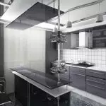 Reka bentuk moden dapur di Khrushchev dalam gaya berteknologi tinggi