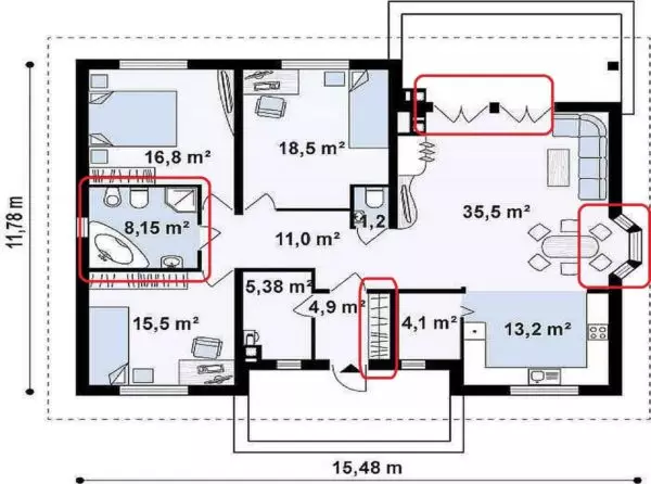 Планування 1-поверхового будинку з трьома спальнями - вибираємо проект за смаком