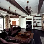 Dekorasi Chalet: Interior ruang tamu di rumah pedesaan dan apartemen
