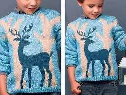 Sweater with deer knitting needles with photos of schemes