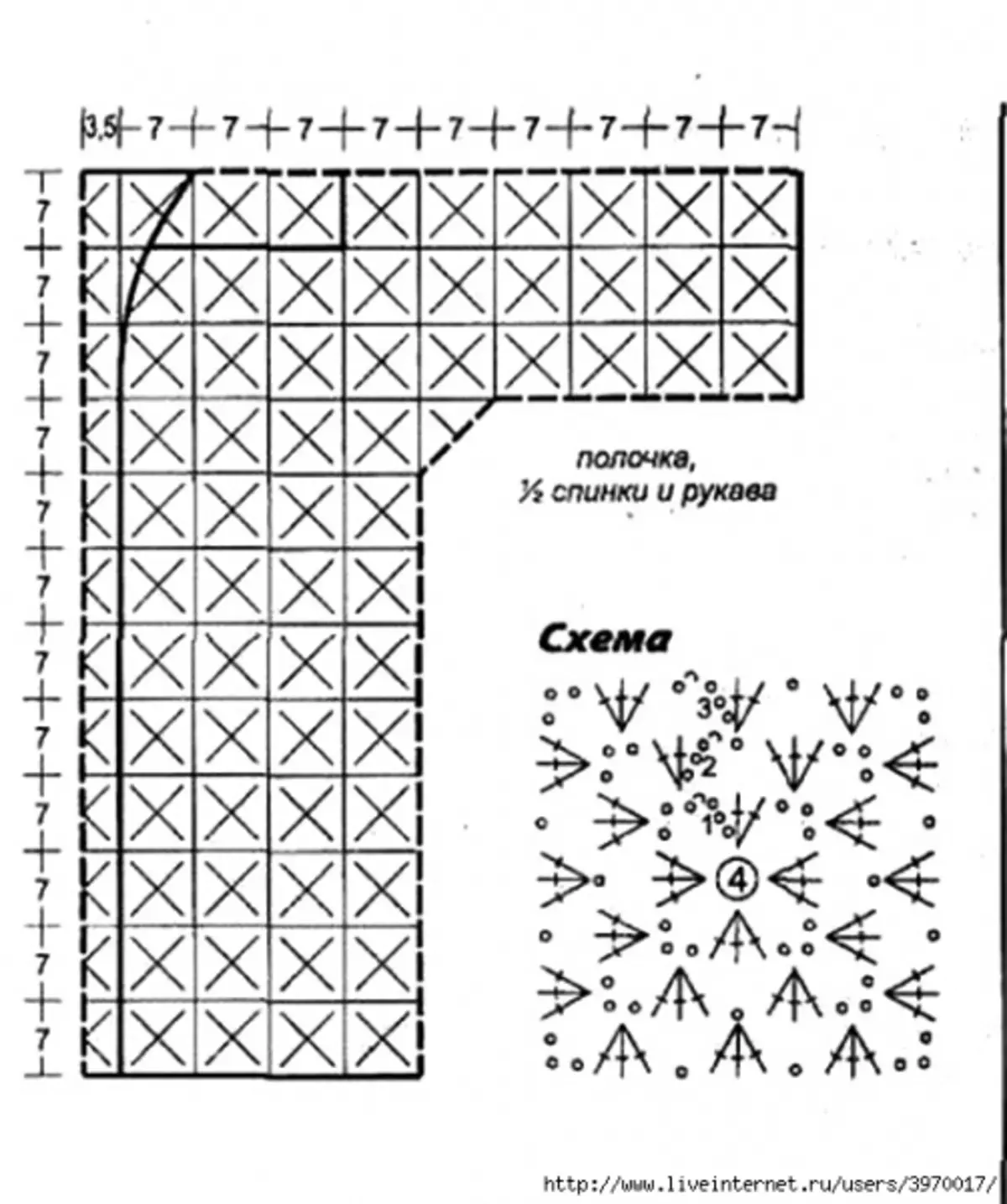 Схема для вязания кардигана крючком из квадратиков