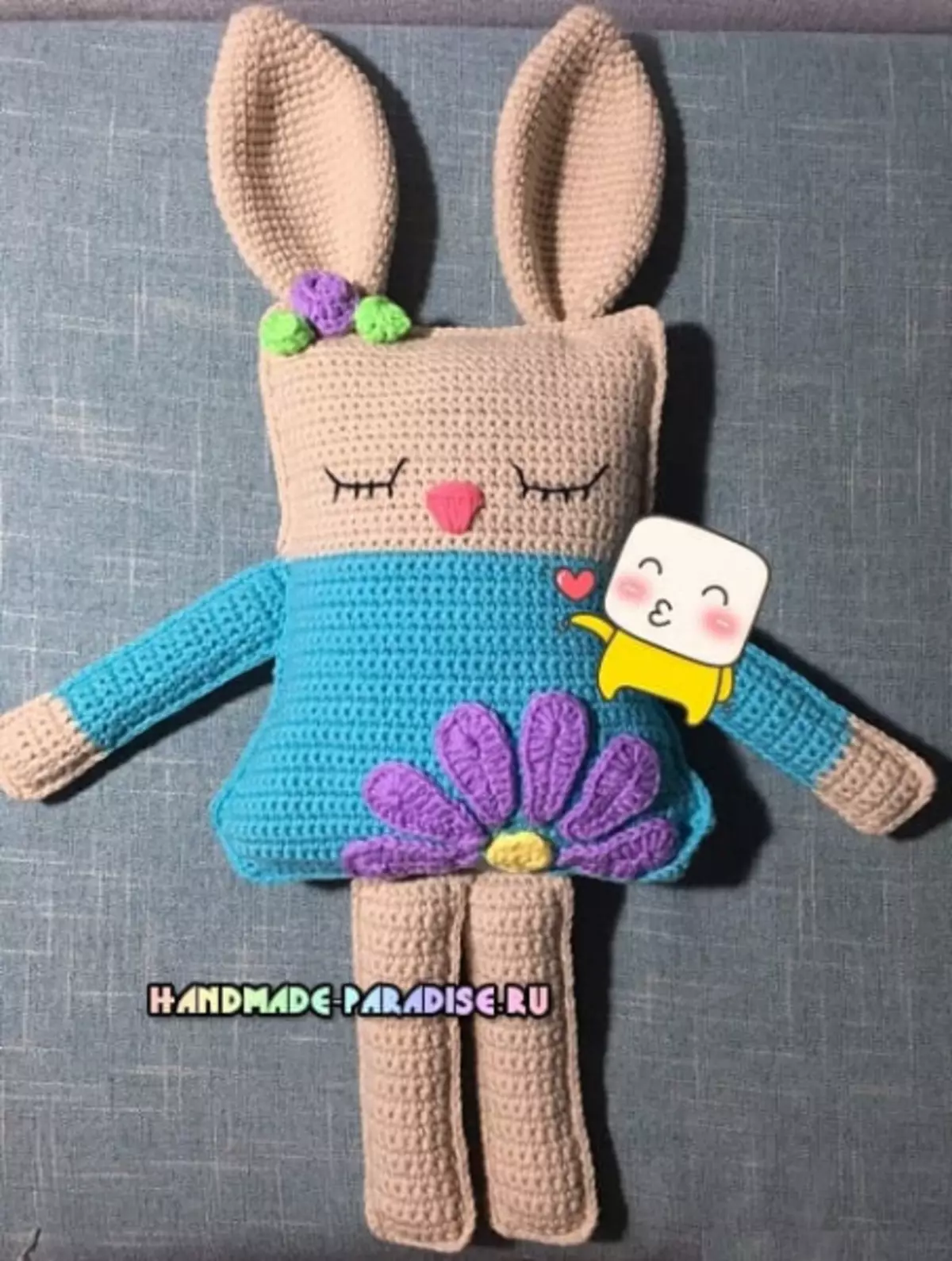 Kuneho-split. Knit crocheted toy pillow.